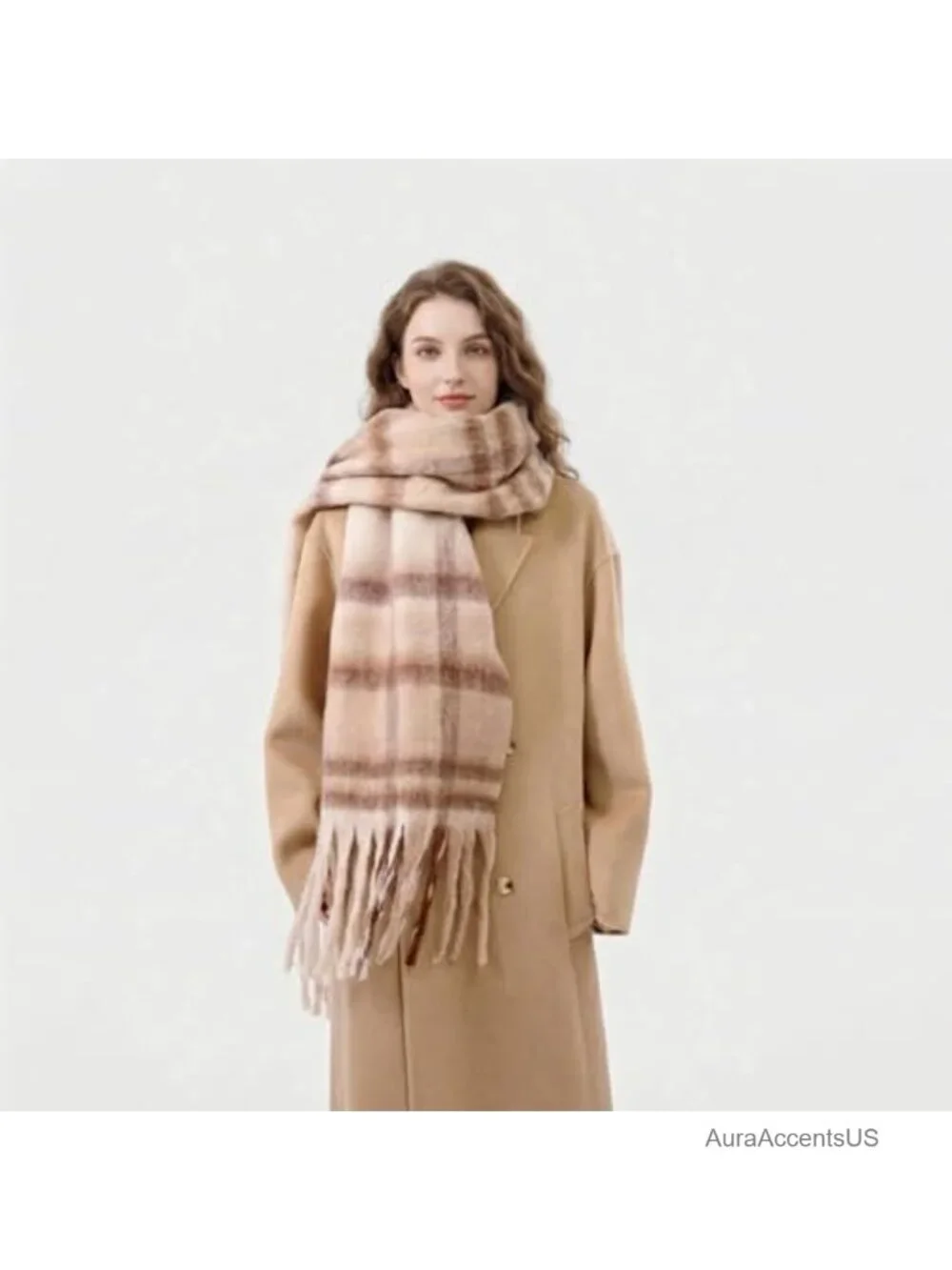 Oversized Chunky Plaid Winter Scarf Women Warm Thick Tassel Shawl Wrap Blanket